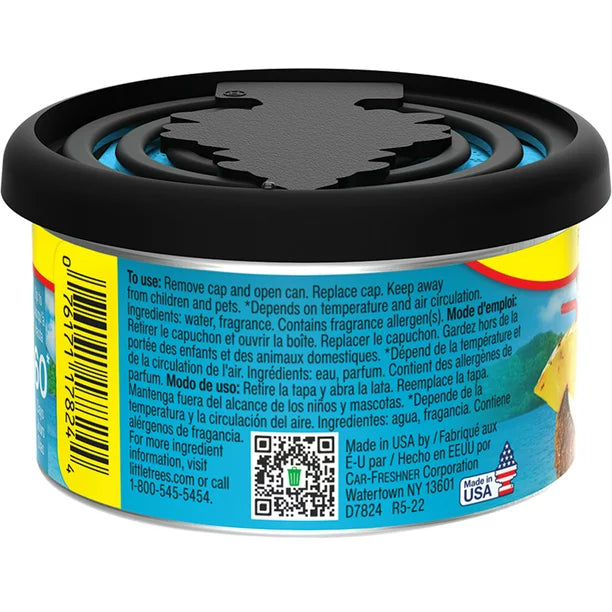 Back of Little Trees Caribbean Colada Fiber Can