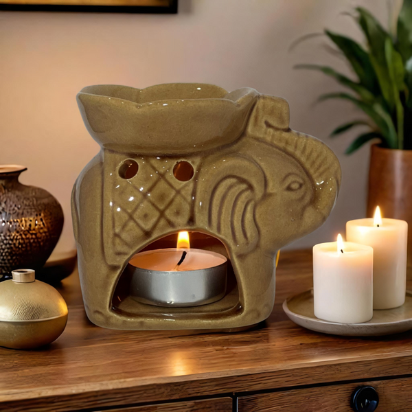 Petite Elephant Ceramic Oil Burner & Wax Warmer in Brown