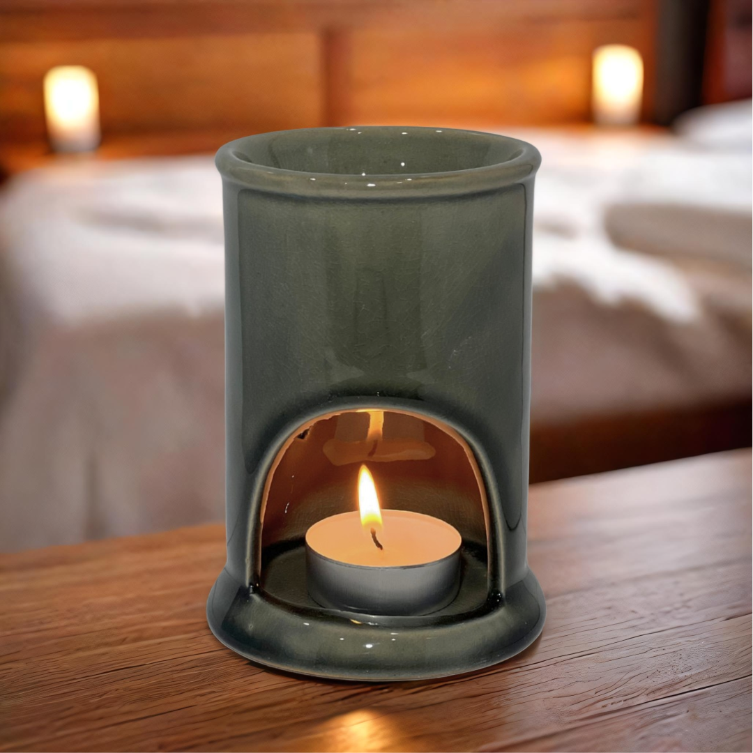 Cylinder Ceramic Oil Burner & Wax Warmer – Available in Grey, Green, and Brown