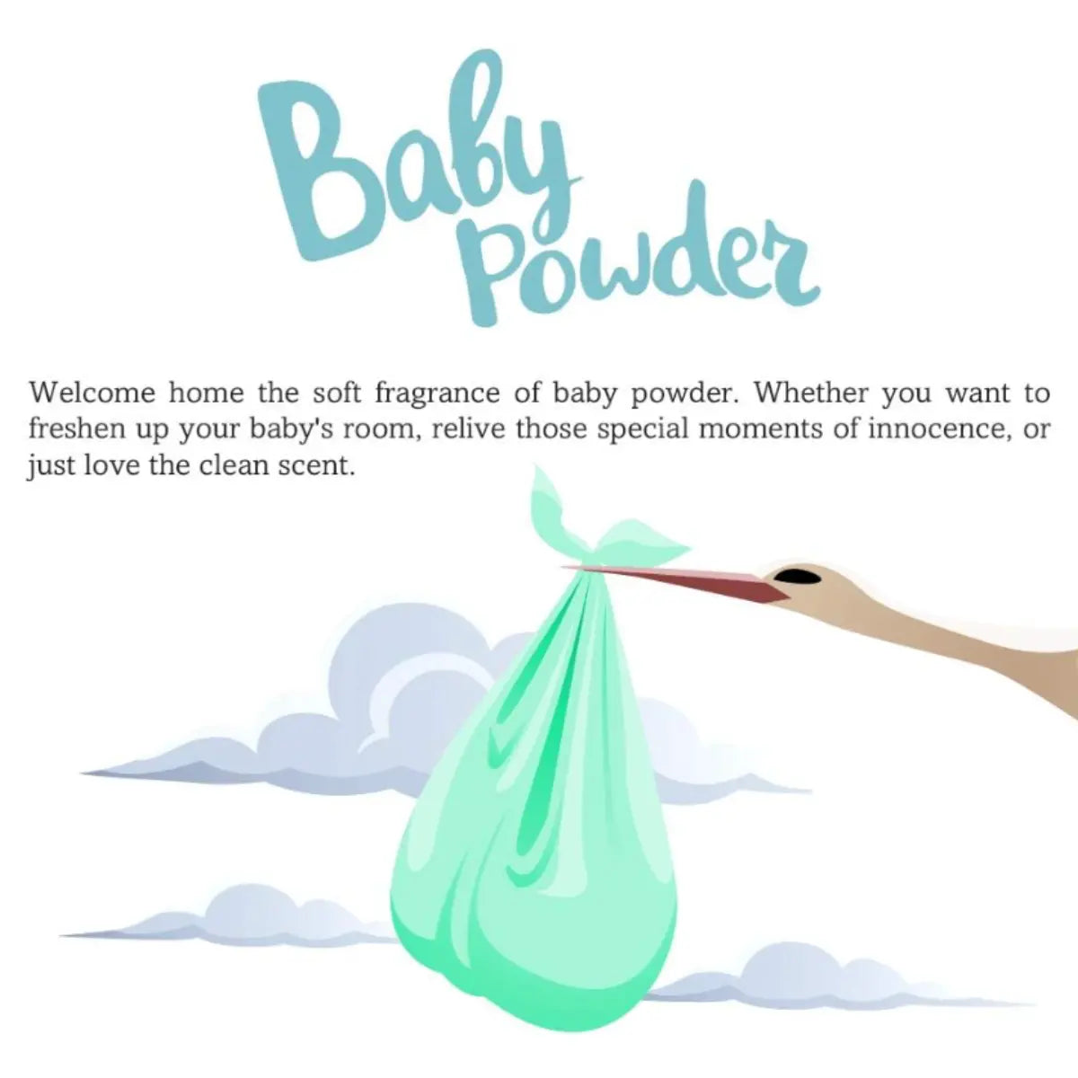 Illustration representing the soft, clean baby powder scent of Blunt Storm air freshener spray