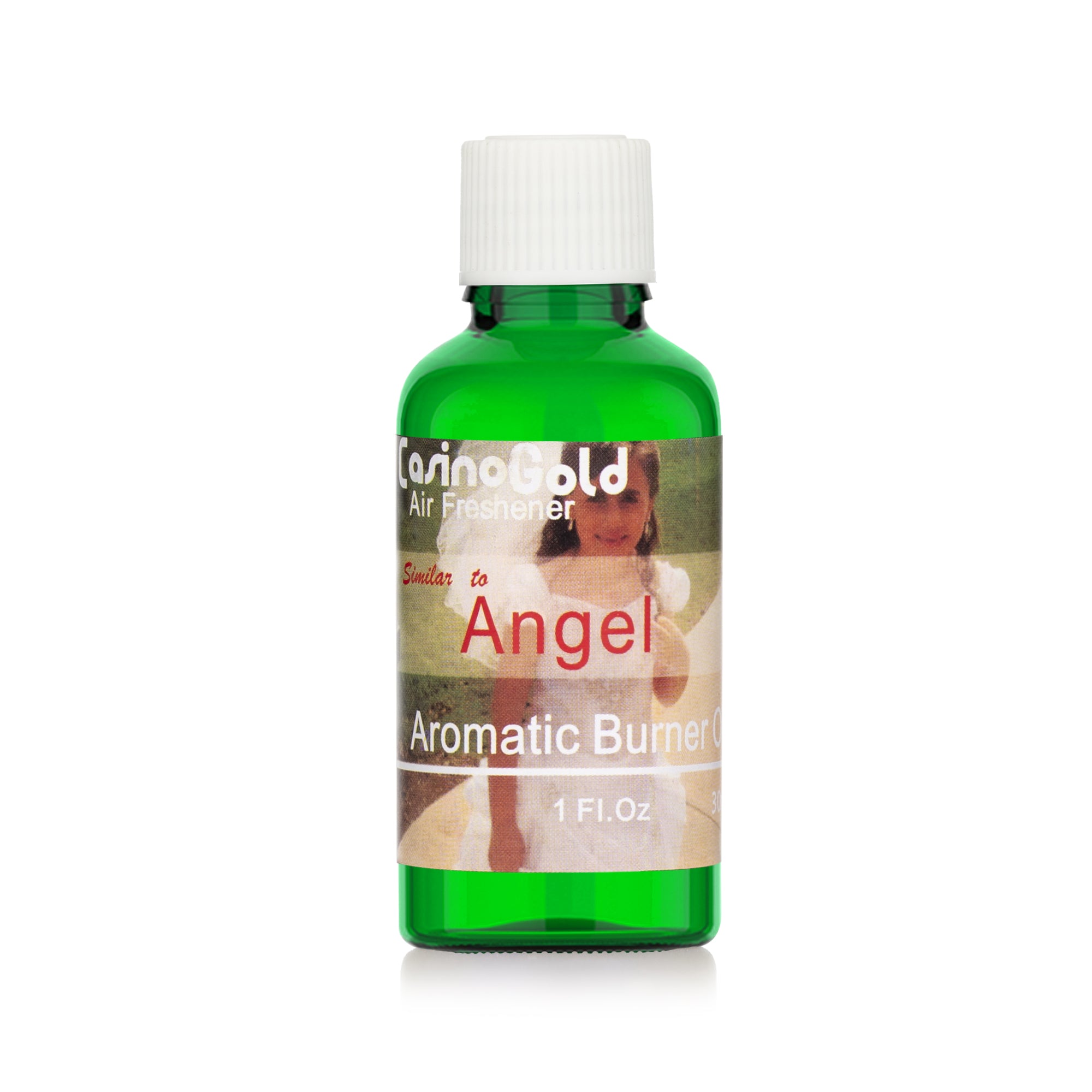 Casino Gold angel type fragrance oil for air fresheners and burners, 1 oz green bottle
