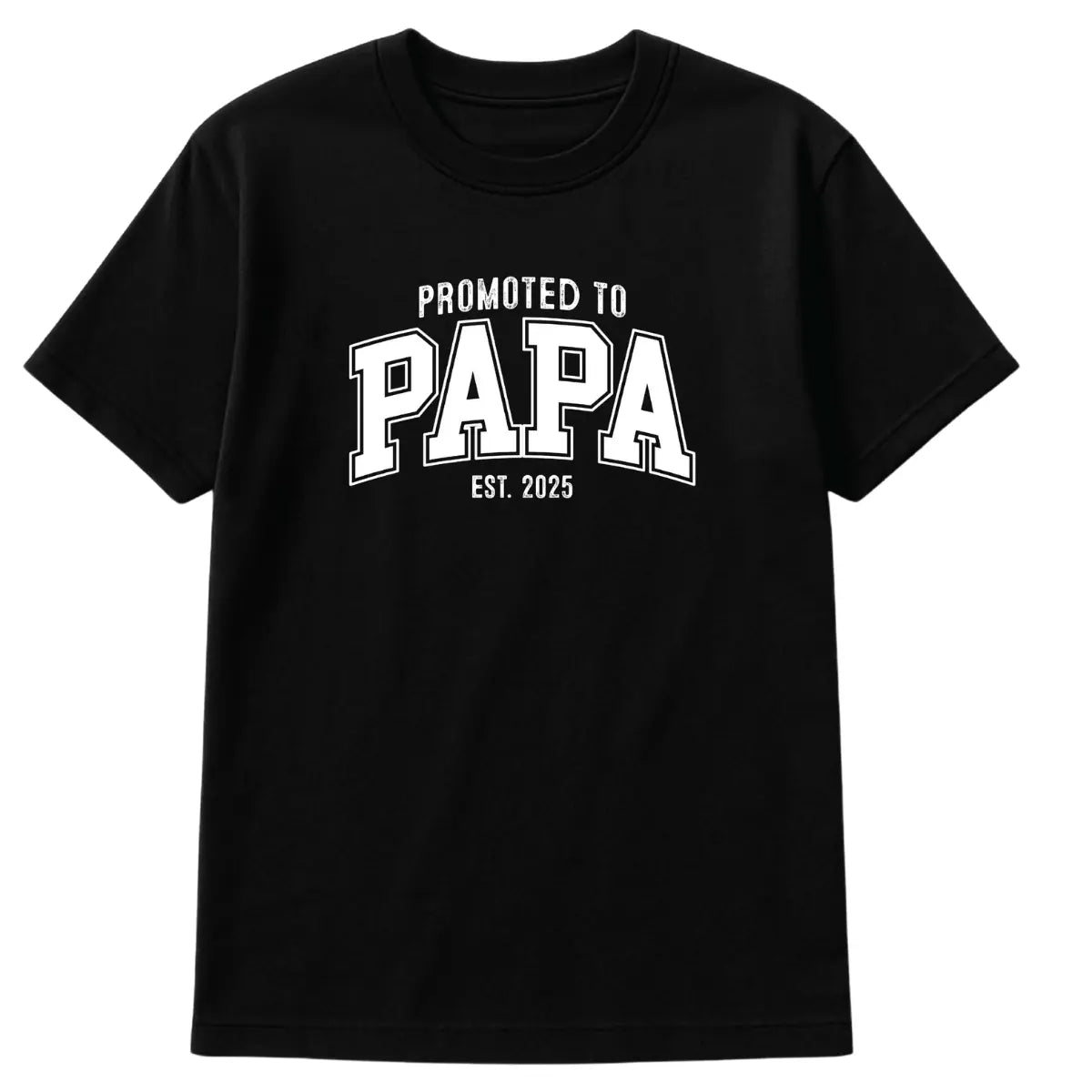 Black “Promoted to Papa Est. 2025” T-shirt for new dads or grandpas