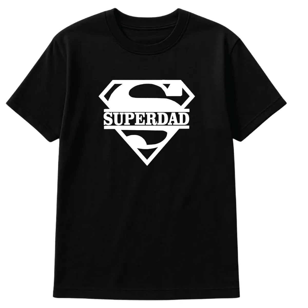 White “Superdad” logo Father’s Day T-shirt with superhero-style S emblem